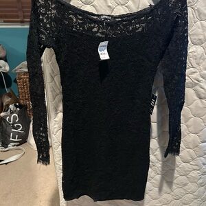 Express Elegant Black Lace Long Sleeve Dress